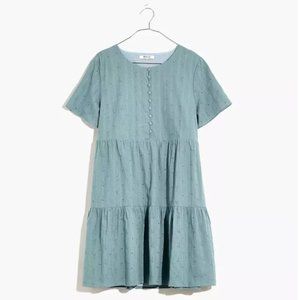 Embroidered Eyelet Button-Front Tiered Mini Dress